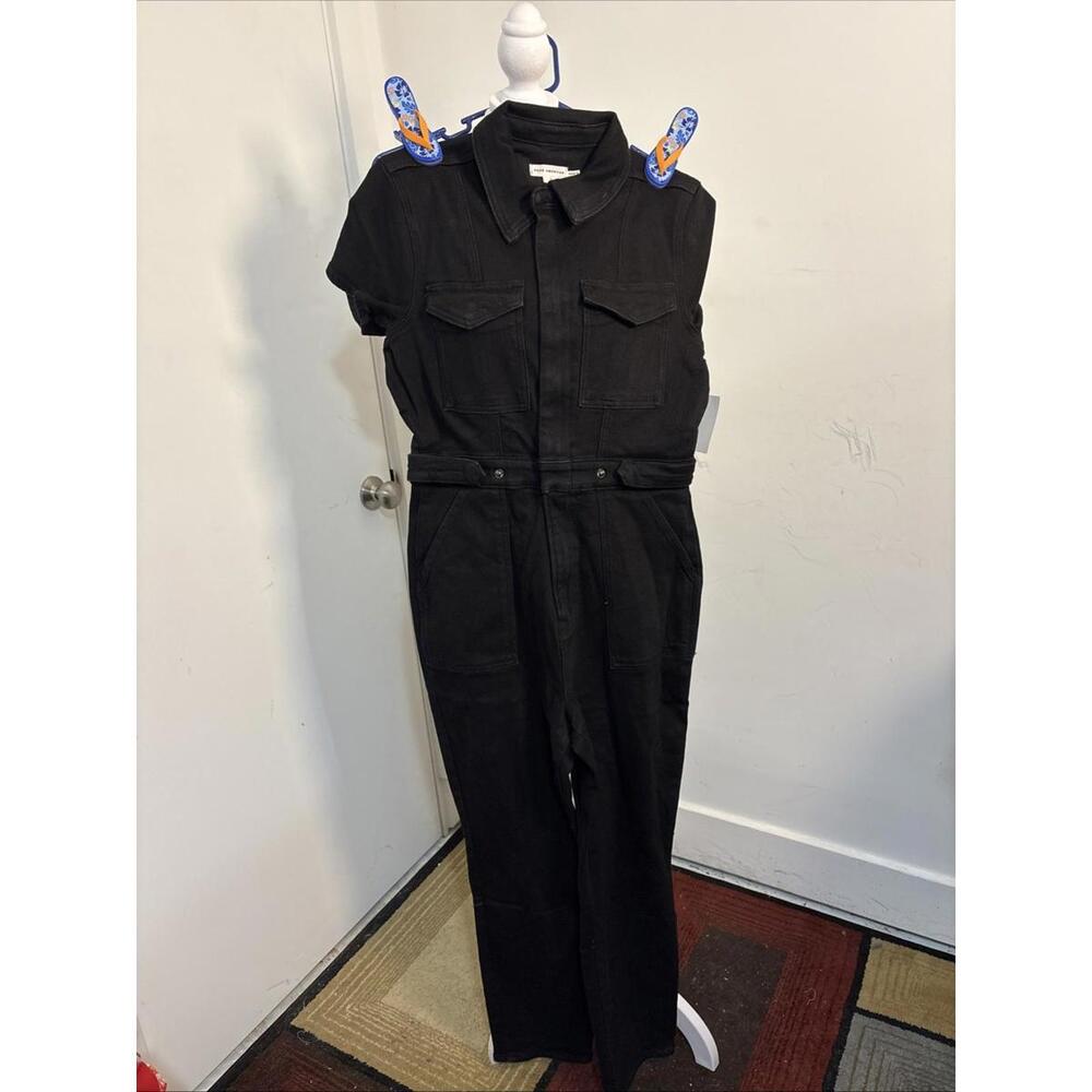 GOOD AMERICAN Fit for Success Jumpsuit Women's Black Denim Utility Snap Chic NWT